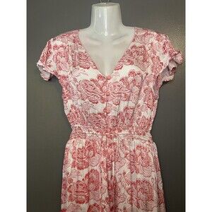 Alamwar Dress Womens Large White Red Floral V Neck Maxi Boho Tassel Tiered